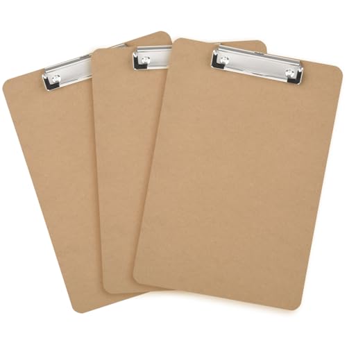 3er-Pack Hartfaser-Klemmbretter – Schreibtafeln in Briefgröße mit flachen Clips, klassisches Holzmaserung-Design für Schule, Krankenhaus und Büro von Generisch