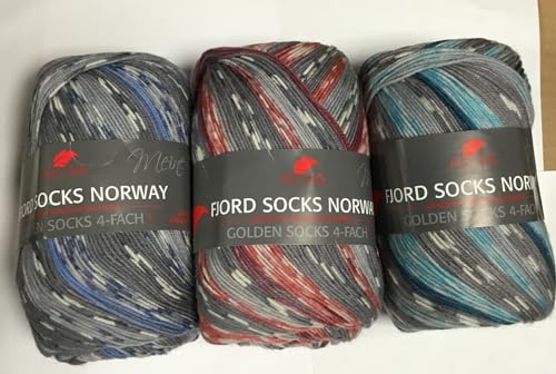 3x100g Sockenwolle 4-fädig Fjord Socks Norway Set I 13,20€/St 75% Schurwolle/25% Polyamid Strickwolle Pro Lana von Generisch