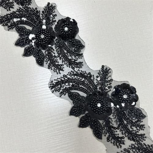 4,5 Meter Strass-Spitzenbesatz, Applikation, Pailletten-Perlenbesatz, Hochzeitskleid, Schleifenband, Dekoration, Schwarz von Generisch