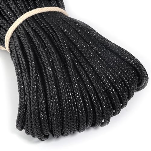 4,5 m, 5 mm, geflochtenes PU-Lederband, flaches Seil for Heimwerker, Basteln, Nähen, Schmuckherstellung, Geschenkverpackungen und Bekleidungszubehör(Black) von Generisch