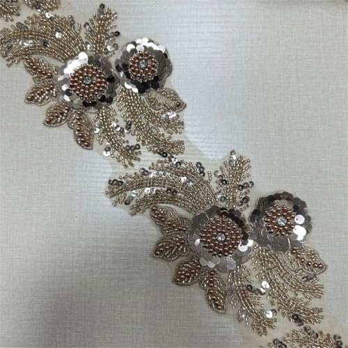 4,5 m Strass-Spitzenbesatz, Applikation, Pailletten-Perlenbesatz, Hochzeitskleid, Dekoration, Roségold von Generisch