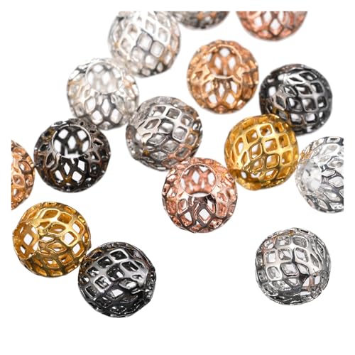 4/6/8/10 mm große Hohlkupferperlen aus Metall für Schmuckherstellung, Armband, DIY, Handwerk, Schlüsselanhänger-Zubehör (verschiedene Farben, 8 mm, 10 Stück) von Generisch