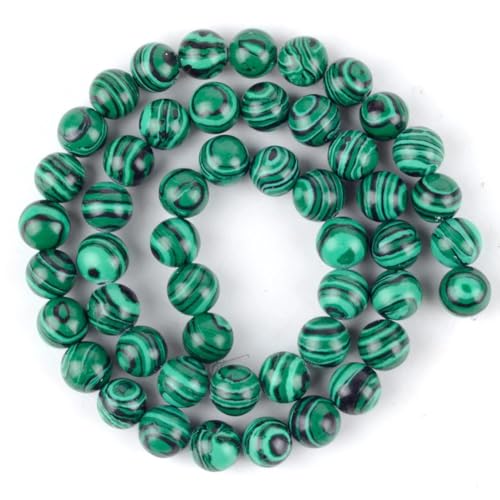 4–12 mm natürliche gemischte Edelsteine, Japser, Karneol, Lava, Citrine, runde lose Perlen für Schmuckherstellung, GN8 Malachit, 10 mm, ca. 37 Stück von Generisch