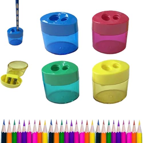 4 Pcs Pencil Sharpeners With Lid, Dual Holes Compact Colored Handheld Pencil Sharpener,Mini Portable Sharpener Plastic Durable Sharpener For Kids Adults Students School Class Home Office von Generisch