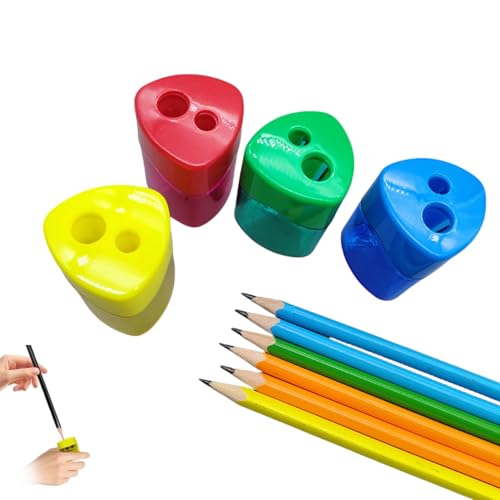 4 Pcs Pencil Sharpeners with Lid, 2025 New Dual Holes Compact Colored Handheld Pencil Sharpener, Colored Handheld Sharpener, for Kids Adults Students, School Supplies (Triangle) von Generisch