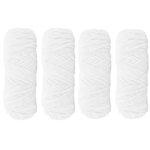 4 Rolle Chenille Strickwolle (4X100g), Handstrickgarn, Baumwolle, Dickes Flauschiges Garn zum Häkeln von Decken, Socken, Mützen, Schals, Pullovern, Puppen, Taschen (Weiß) von Generisch