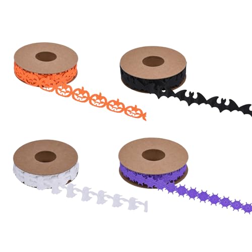 4 Rollen Wickelband - Polyester Halloween -Band für Kränze | Hallooween dekorative Bänder | Kürbis Bat Ghost Web Sewing Bastelband, Trim -Verzierung Bänder 10m für Halloween -Party von Generisch