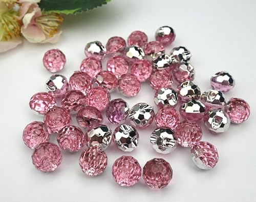 Apfelblüte | Knöpfe transparent rund facett Kugel 12mm rosa 4 Stück Ösenknöpfe Öse Stegknopf Knopf Vintage Style Retro Kunststoff Kunststoffknöpfe 12x12x10 mm klein Blusenkopf Mantel Jacke Knöpfe von Generisch