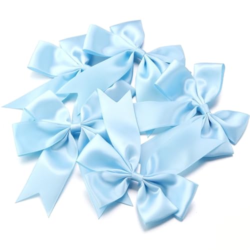 4 Stück 12 x 13 cm große Schleifen aus Polyester-Satinband, handgefertigte Schwalbenschwanzschleifen for Geschenkverpackungen, Hochzeitsfeier-Dekorationen, DIY-Bastelprojekte(Light Blue) von Generisch
