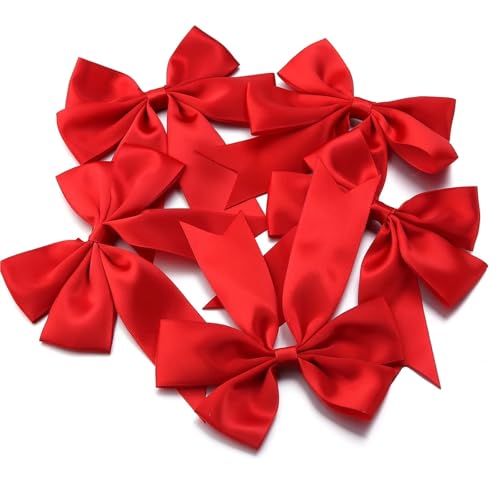 4 Stück 12 x 13 cm große Schleifen aus Polyester-Satinband, handgefertigte Schwalbenschwanzschleifen for Geschenkverpackungen, Hochzeitsfeier-Dekorationen, DIY-Bastelprojekte(Red) von Generisch