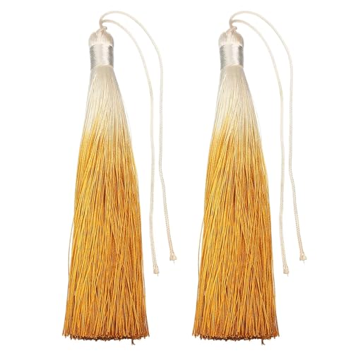 4 Stück 130 mm Polyester-Seidenquaste mit Farbverlauf, dekorativer Anhänger für DIY-Handwerk, Ornament, Vorhang, Tasche, Kleidungszubehör(Yellow) von Generisch