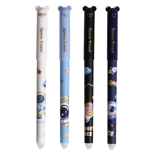 4 Stück Radierbare Gelstifte, Süßes Cartoon Radierstift-Set Mit Radiergummi Ohne Blatt Zu Verbrauchen, 0,5mm Spitze, Schulsachen Für Kinder, Studenten, Schule, Büro (Schwarze Tinte-Astronauten) von Generisch
