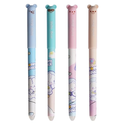 4 Stück Radierbare Gelstifte, Süßes Cartoon Radierstift-Set Mit Radiergummi Ohne Blatt Zu Verbrauchen, 0,5mm Spitze, Schulsachen Für Kinder, Studenten, Schule, Büro (Schwarze Tinte- Hasen) von Generisch
