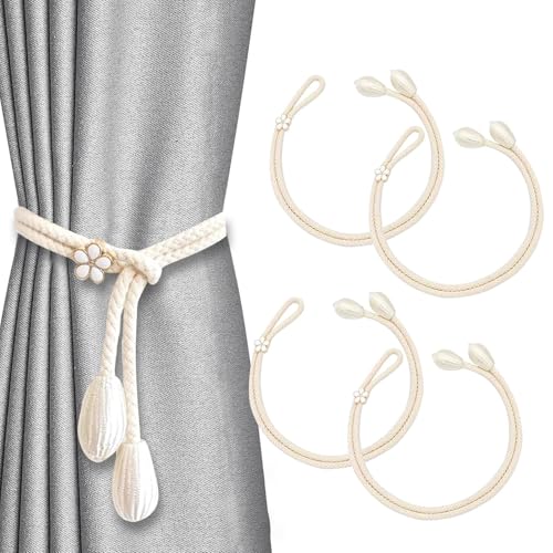 4 Stück Vorhang Raffhalter aus Baumwollseil, Raffhalter für Vorhänge ohne Bohren, Handgewebte Vorhang Halter, Natürliche Gardinenhalter, Beige 4 Stück Vorhang Raffhalter aus Baumwollseil, Raffhalter für Vorhänge ohne Bohren, Handgewebte Vorhang Halter, Natürliche Gardinenhalter, Beige von Generisch
