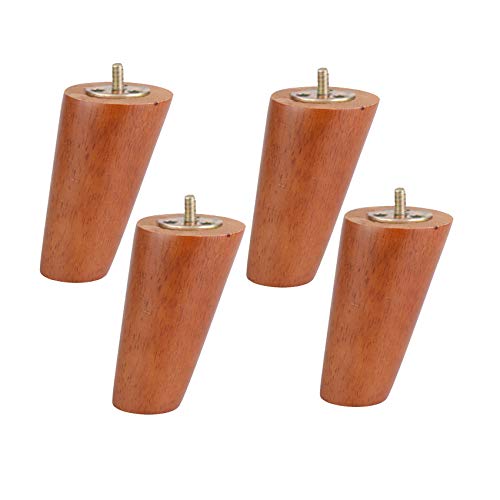 4 Stück Walnuss Runde Holz Möbelbeine Massivgummi Holz Sofa Füße Schräge Ersatzbeine für Küchentisch Bett Stuhl TV Schrank Couchtisch mit Gewindestange Braun von Generisch
