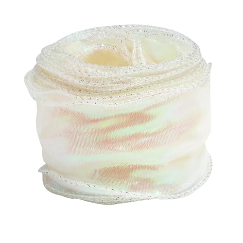 4 cm breites Chiffonband mit Wellenrand, 4,5 m, DIY-Bastelband for Geschenkverpackungen, Hochzeits- und Partydekoration, Blumenmuster(Beige) von Generisch