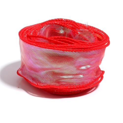 4 cm breites Chiffonband mit Wellenrand, 4,5 m, DIY-Bastelband for Geschenkverpackungen, Hochzeits- und Partydekoration, Blumenmuster(Red) von Generisch