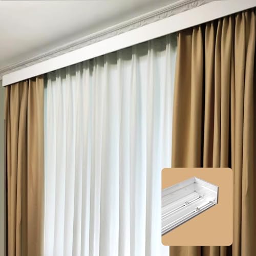 4-in-1 Gardinenstangenabdeckung, Wand-/Deckenschiene, Doppelschienen-Volant für Fensterrollos, 3,7 m (12,1 Fuß), Wandmontage, perfekt für moderne Wohnkultur von Generisch