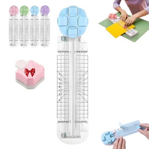 4-in-1 Multi-Function Paper Trimmer, Bidirectional Papers Cutter with 3 in 1 Corner Rounder, with Straight Wave Perforated Creasing Blades for Cutting A4 Photo Card Scrapbook (Blue) von Generisch