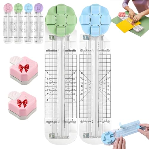 4-in-1 Multi-Function Paper Trimmer, Bidirectional Papers Cutter with 3 in 1 Corner Rounder, with Straight Wave Perforated Creasing Blades for Cutting A4 Photo Card Scrapbook (Blue+Green) von Generisch