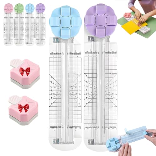 4-in-1 Multi-Function Paper Trimmer, Bidirectional Papers Cutter with 3 in 1 Corner Rounder, with Straight Wave Perforated Creasing Blades for Cutting A4 Photo Card Scrapbook (Blue+Purple) von Generisch