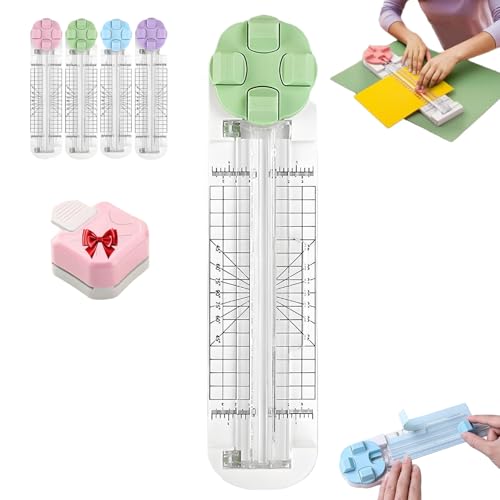 4-in-1 Multi-Function Paper Trimmer, Bidirectional Papers Cutter with 3 in 1 Corner Rounder, with Straight Wave Perforated Creasing Blades for Cutting A4 Photo Card Scrapbook (Green) von Generisch