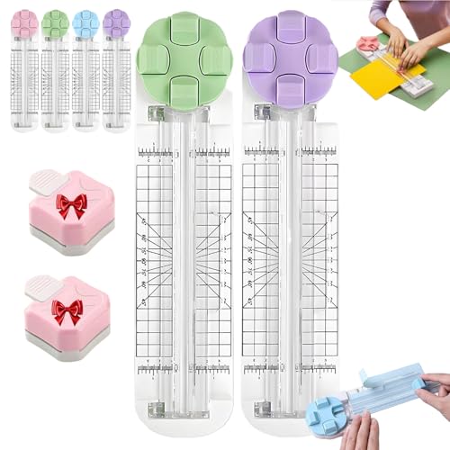 4-in-1 Multi-Function Paper Trimmer, Bidirectional Papers Cutter with 3 in 1 Corner Rounder, with Straight Wave Perforated Creasing Blades for Cutting A4 Photo Card Scrapbook (Green+Purple) von Generisch