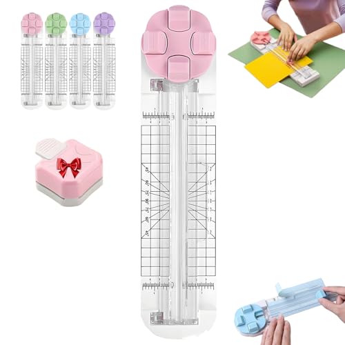 4-in-1 Multi-Function Paper Trimmer, Bidirectional Papers Cutter with 3 in 1 Corner Rounder, with Straight Wave Perforated Creasing Blades for Cutting A4 Photo Card Scrapbook (Pink) von Generisch