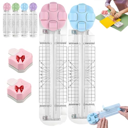 4-in-1 Multi-Function Paper Trimmer, Bidirectional Papers Cutter with 3 in 1 Corner Rounder, with Straight Wave Perforated Creasing Blades for Cutting A4 Photo Card Scrapbook (Pink+Blue) von Generisch