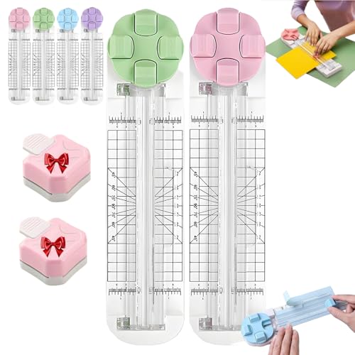 4-in-1 Multi-Function Paper Trimmer, Bidirectional Papers Cutter with 3 in 1 Corner Rounder, with Straight Wave Perforated Creasing Blades for Cutting A4 Photo Card Scrapbook (Pink+Green) von Generisch
