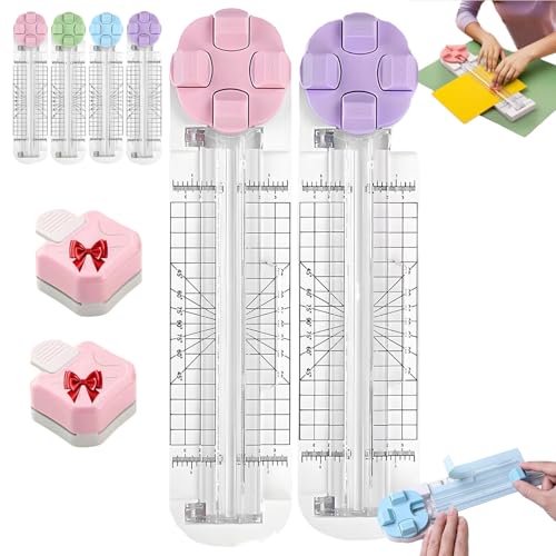 4-in-1 Multi-Function Paper Trimmer, Bidirectional Papers Cutter with 3 in 1 Corner Rounder, with Straight Wave Perforated Creasing Blades for Cutting A4 Photo Card Scrapbook (Pink+Purple) von Generisch