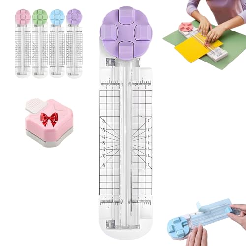 4-in-1 Multi-Function Paper Trimmer, Bidirectional Papers Cutter with 3 in 1 Corner Rounder, with Straight Wave Perforated Creasing Blades for Cutting A4 Photo Card Scrapbook (Purple) von Generisch