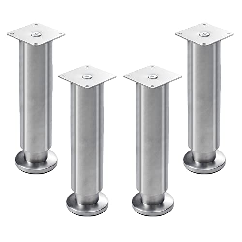 4 verstellbare Edelstahl-Möbelbeine – 28 cm, Ersatz-Metallfüße für Sofa, Schreibtisch, Schrank, Kleiderschrank, Bett, silberfarben, 4 Stück 4 verstellbare Edelstahl-Möbelbeine – 28 cm, Ersatz-Metallfüße für Sofa, Schreibtisch, Schrank, Kleiderschrank, Bett, silberfarben, 4 Stück von Generisch