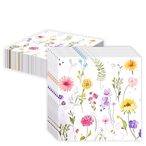 40 Stück Blumen-Servietten, 33 x 33 cm, weiche, bunte Papierservietten, 2-lagiges Papier-Blumenmuster, Einweg-Party-Servietten für Nachmittagstee, Geburtstag, Babyparty, Picknick von Generisch