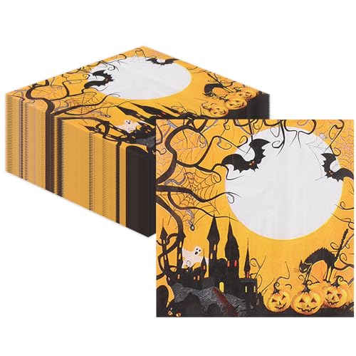40 Stück Servietten Halloween, Tisch Dekoration, Halloween Servietten, Servietten Herbst Geburtstag Schwarz Orange Servietten mit Gruselig Kürbis Fledermaus Burg Halloween Deko Accessories 40 Stück Servietten Halloween, Tisch Dekoration, Halloween Servietten, Servietten Herbst Geburtstag Schwarz Orange Servietten mit Gruselig Kürbis Fledermaus Burg Halloween Deko Accessories von Generisch