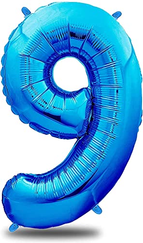 40cm Zahl 9 Ballon Deko folienballon 9 Geburtstag Jubiläum Neujahr Silvester 9. Party Dekoration Folienballon Ziffer Ballons Blau Aquamarin dunkel Azur Ballon Birthday Feier Babyparty (Zahl 9) von Generisch