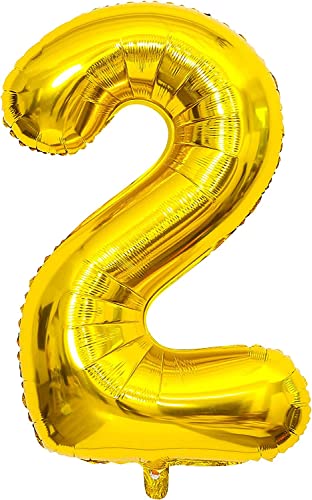 40cm Zahl Ballon 2 Gold Deko folienballon Geburtstag Jubiläum Neujahr Silvester 2 Party Dekoration Folienballon Ziffer Ballons Gelb dunkel Gold Ballon Birthday Feier 2. Babyparty (Zahl 2) von Generisch