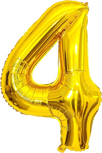 40cm Zahl Ballon4 Gold Deko folienballon Geburtstag Jubiläum Neujahr Silvester 4. Party Dekoration Folienballon Ziffer Ballons Gelb dunkel Gold Ballon 4 Birthday Feier Babyparty (Zahl 4) von Generisch