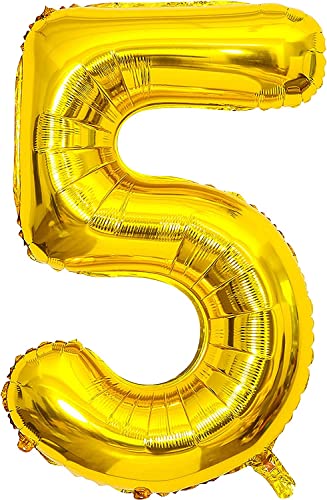 40cm Zahl Ballon 5 Gold Deko folienballon Geburtstag Jubiläum Neujahr Silvester 5. Party Dekoration Folienballon Ziffer Ballons Gelb dunkel Gold Ballon 5 Birthday Feier Babyparty (Zahl 5) von Generisch
