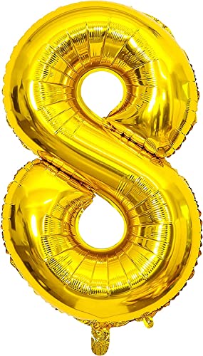 40cm Zahl Ballon 8 Gold Deko folienballon Geburtstag Jubiläum Neujahr Silvester 8. Party Dekoration Folienballon Ziffer Ballons Gelb dunkel Gold Ballon 8 Birthday Feier Babyparty (Zahl 8) von Generisch