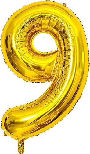 40cm Zahl Ballon 9 Gold Deko folienballon Geburtstag Jubiläum Neujahr Silvester 9. Party Dekoration Folienballon Ziffer Ballons Gelb dunkel Gold Ballon 9 Birthday Feier Babyparty (Zahl 9) von Generisch