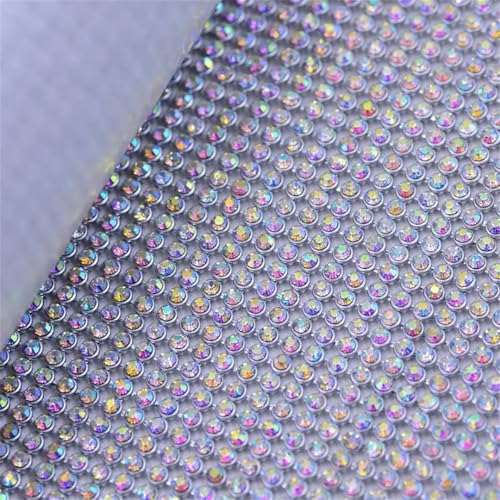 45 x 120 cm Glas-Strass-Netzstoff, AB-Kristall auf goldfarbener und silberfarbener Aluminium-Rückseite zum Aufbügeln auf Kleidern und Kleidungsstücken von Generisch