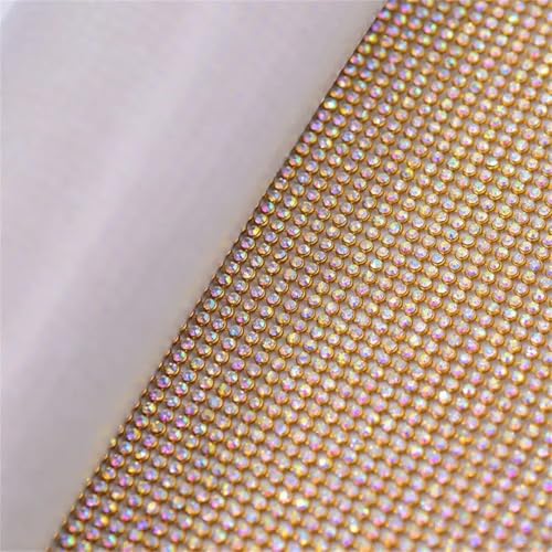 45 x 120 cm Glas-Strass-Netzstoff, AB-Kristall auf goldfarbener und silberfarbener Aluminium-Rückseite zum Aufbügeln auf Kleidern und Kleidungsstücken 45 x 120 cm Glas-Strass-Netzstoff, AB-Kristall auf goldfarbener und silberfarbener Aluminium-Rückseite zum Aufbügeln auf Kleidern und Kleidungsstücken von Generisch