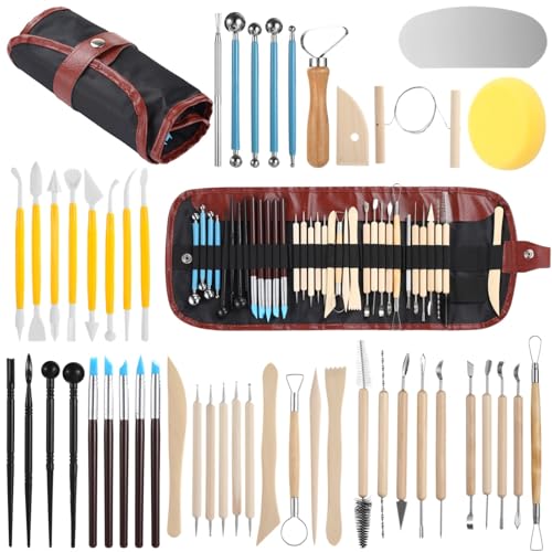 48-teiliges Modellierwerkzeug-Set aus Ton mit Holz- und Metallschnitzinstrumenten, inklusive Rolltasche 48-teiliges Modellierwerkzeug-Set aus Ton mit Holz- und Metallschnitzinstrumenten, inklusive Rolltasche von Generisch