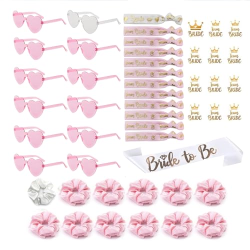 49 Stück Jga Accessoires Frauen, JGA Brille Team Braut Haargummi Armbänder für Junggesellenabschied Frauen, 1Bride to be schärpe +12 Herzförmige Brille +12 Haargummi+12 Aufkleber+12 Armband, JGA Deko 49 Stück Jga Accessoires Frauen, JGA Brille Team Braut Haargummi Armbänder für Junggesellenabschied Frauen, 1Bride to be schärpe +12 Herzförmige Brille +12 Haargummi+12 Aufkleber+12 Armband, JGA Deko von Generisch