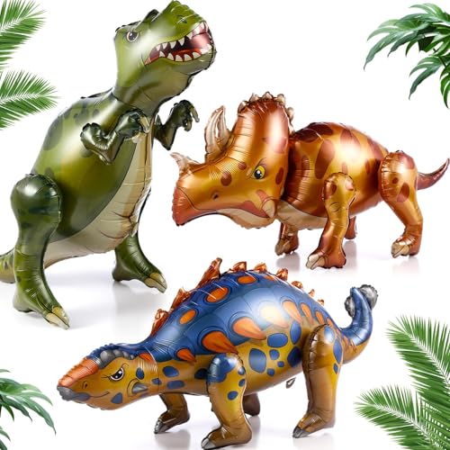 4D-Dinosaurier-Luftballons, 3 Stück, riesige, aufblasbare selbststehende Foliendekoration für Dschungel-Dino-Thema, Babyparty, Geburtstagsparty-Zubehör 4D-Dinosaurier-Luftballons, 3 Stück, riesige, aufblasbare selbststehende Foliendekoration für Dschungel-Dino-Thema, Babyparty, Geburtstagsparty-Zubehör von Generisch