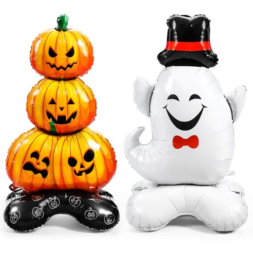 4D-Halloween-Folienballons, 150 cm, Geist, 109 cm, Kürbisse, große selbststehende Ballons für Halloween, Geburtstagsparty, Dekorationen, gruseliger Horror, Spukhaus-Zubehör, 2 Stück von Generisch