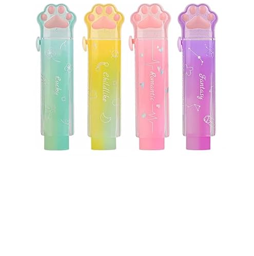 4Pcs Sliding Retractable Pencil Erasers with Cat Paw Plastic Sleeve Cute Jelly Erasers for School Office Clean Erase Rubber(Gradient Color) von Generisch