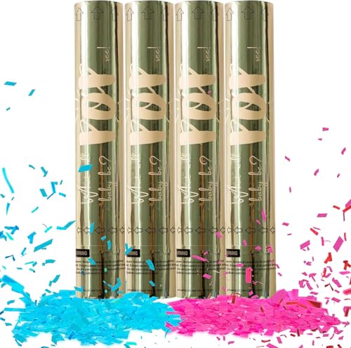 4er Set Gender Reveal Konfetti Kanonen (2 Rosa + 2 Blau) - Luftkomprimierte, biologisch abbaubare Tissue Poppers für Babyparty, Geschlecht Enthüllung Partys & Feiern von Generisch