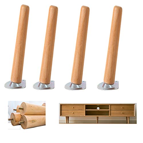 4er Set Massivholz-Möbelbeine, konische Buche, Ersatzfüße für TV-Tische, Couchtische, Nachttische, Stühle, Sofas, Ottomane mit Montageplatten (30 cm) von Generisch